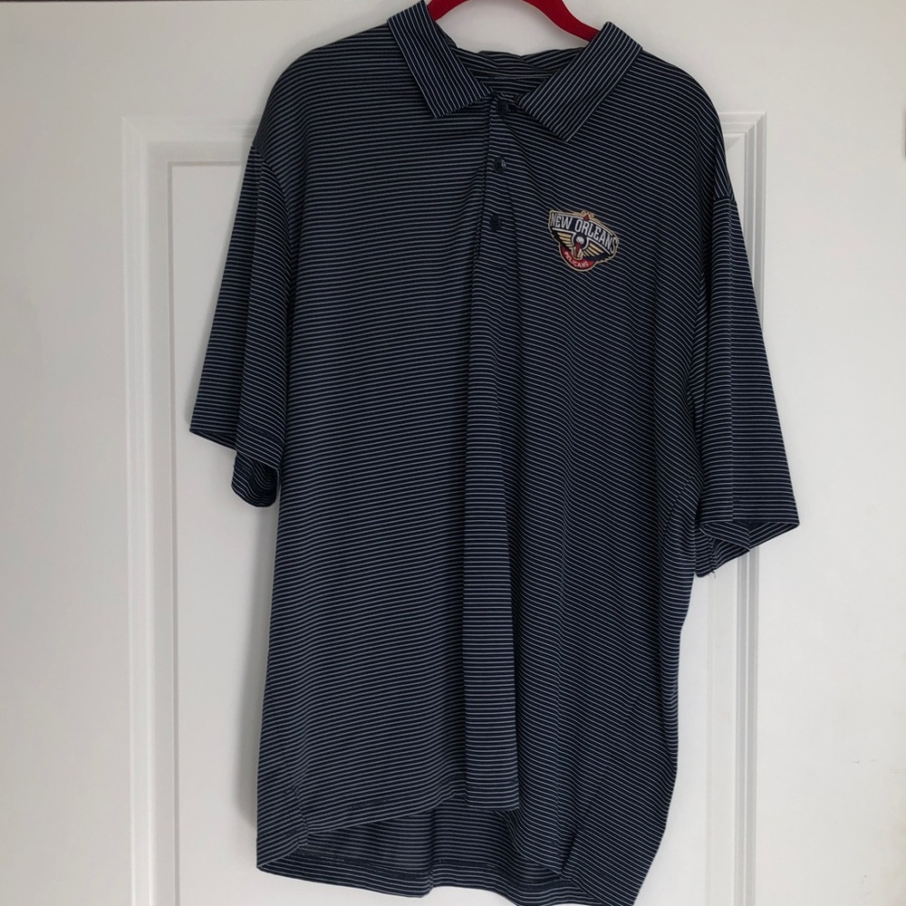 Antigua Men's Dark Blue Striped Polo, Size XL, Good Condition